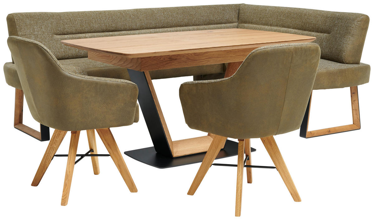 ECKBANK 173/215 cm Webstoff Grün, Eichefarben Eiche massiv Holz, Metall   - Eichefarben/Schwarz, KONVENTIONELL, Holz/Textil (173/215cm) - Voleo