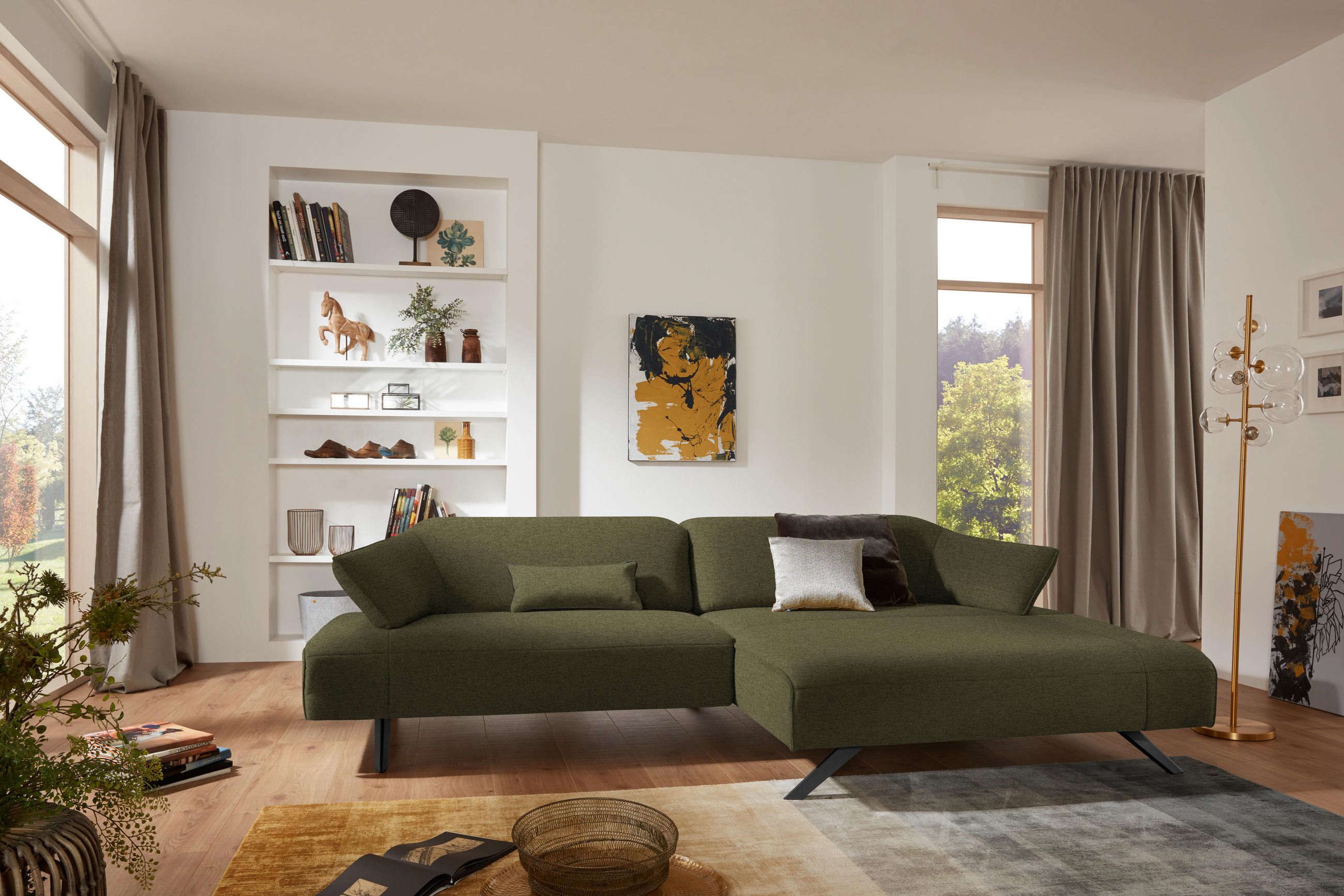 ECKSOFA in Struktur Olivgrün  - Anthrazit/Olivgrün, Design, Textil/Metall (276/165cm) - Himolla
