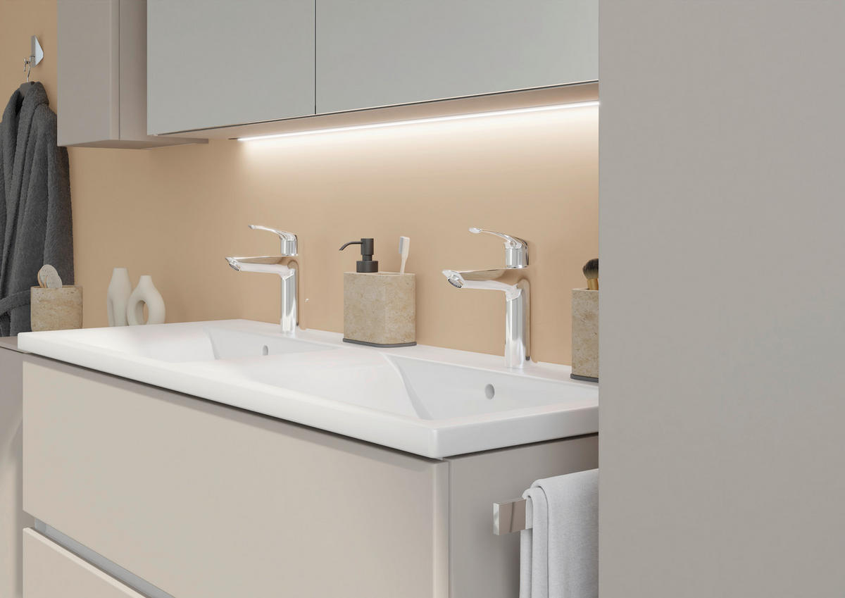 BADEZIMMER 3-teilig  in 121 cm  - Beigebraun/Weiß, MODERN, Glas/Keramik (121cm) - Celina Home
