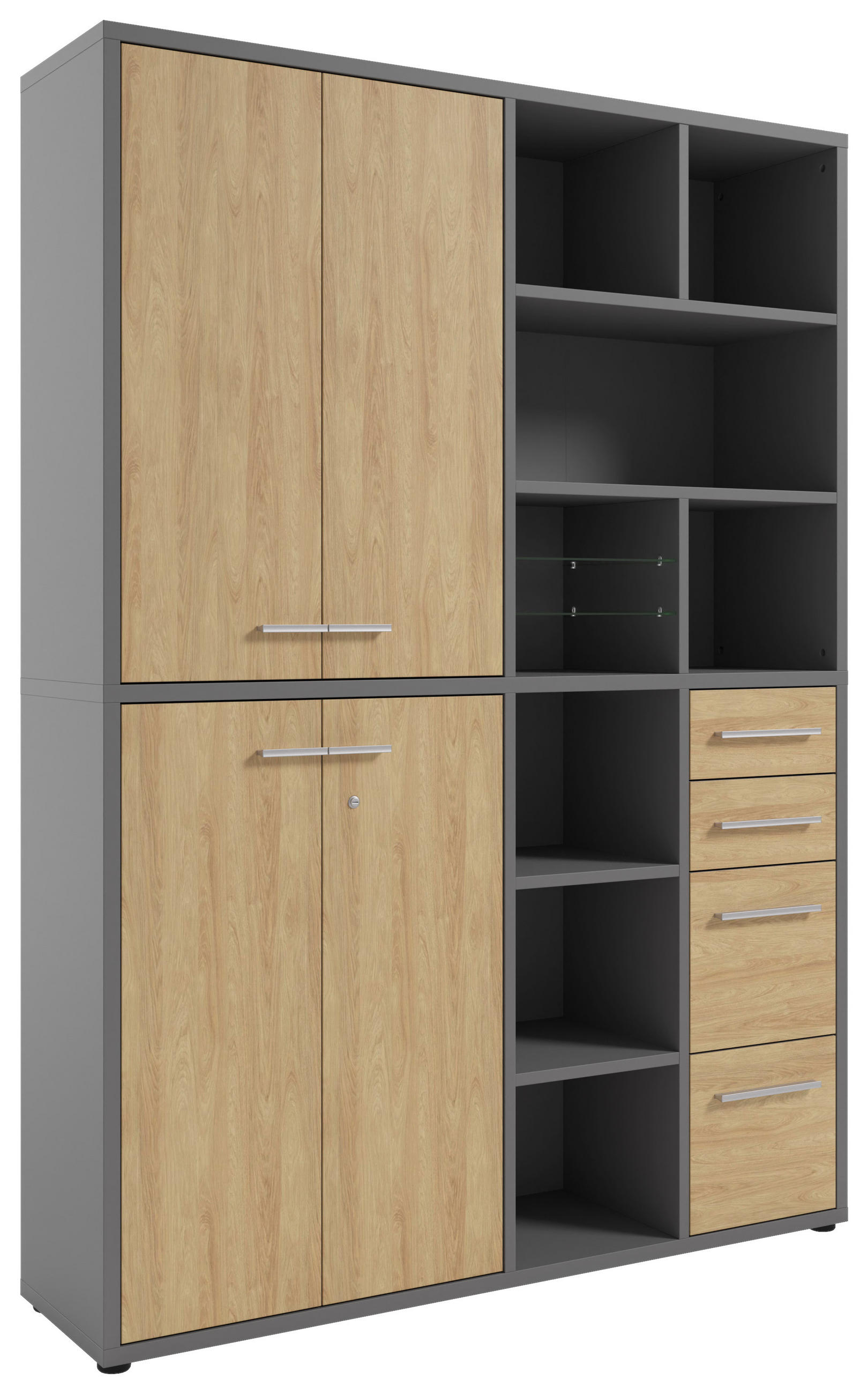 AKTENSCHRANK Eiche Grau, Hickory  - Grau/Hickory, MODERN, Glas/Holz (154,9/215,4/40cm) - Novel