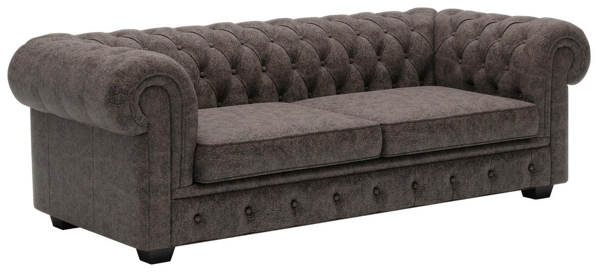 CHESTERFIELD-SOFA in Echtleder Dunkelbraun  - Wengefarben/Dunkelbraun, Lifestyle, Leder/Holz (206/76,5/96cm) - Landscape