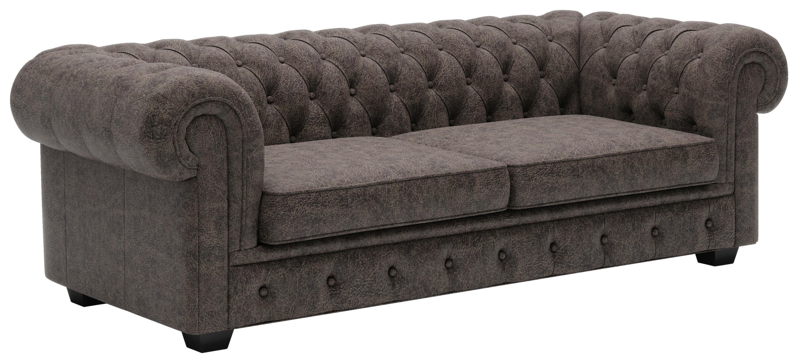 Thumbnail - Landscape Chesterfield-Sofa, Dunkelbraun, Leder, Echtleder, Nubukleder, Kiefer, vollmassiv, Vintage, 3-Sitzer, Füllung: ...