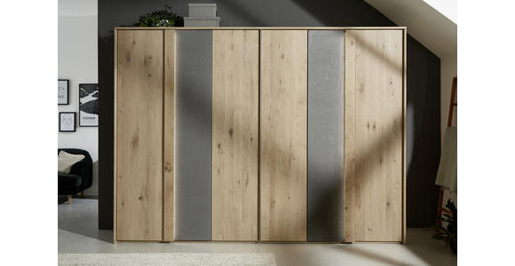 DREHTÜRENSCHRANK in Grau, Eichefarben - Eichefarben/Grau, Natur, Holz (299/223/59cm) - Valnatura
