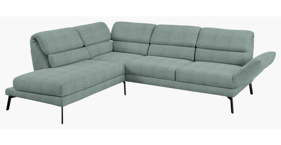 ECKSOFA in Flachgewebe Salbeigrün 212-253/256-363 cm - Salbeigrün/Schwarz, Design, Textil/Metall (212-253/256-363cm) - Dieter Knoll