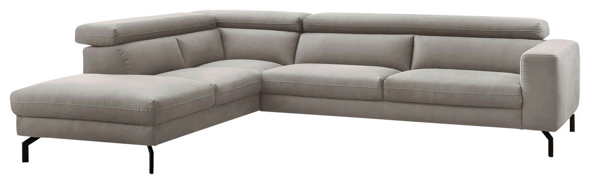 ECKSOFA CALIFORNIA Silberfarben Mikrofaser  - Silberfarben/Schwarz, MODERN, Textil/Metall (233/305cm) - Trendmanufaktur