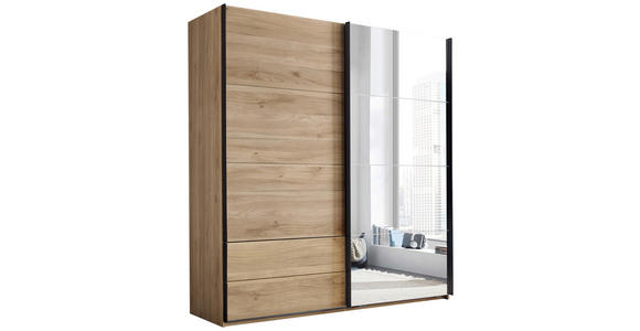 SCHWEBETÜRENSCHRANK  in Eichefarben  - Eichefarben/Schwarz, MODERN, Glas/Holzwerkstoff (215/225,5/60,5cm) - Xora