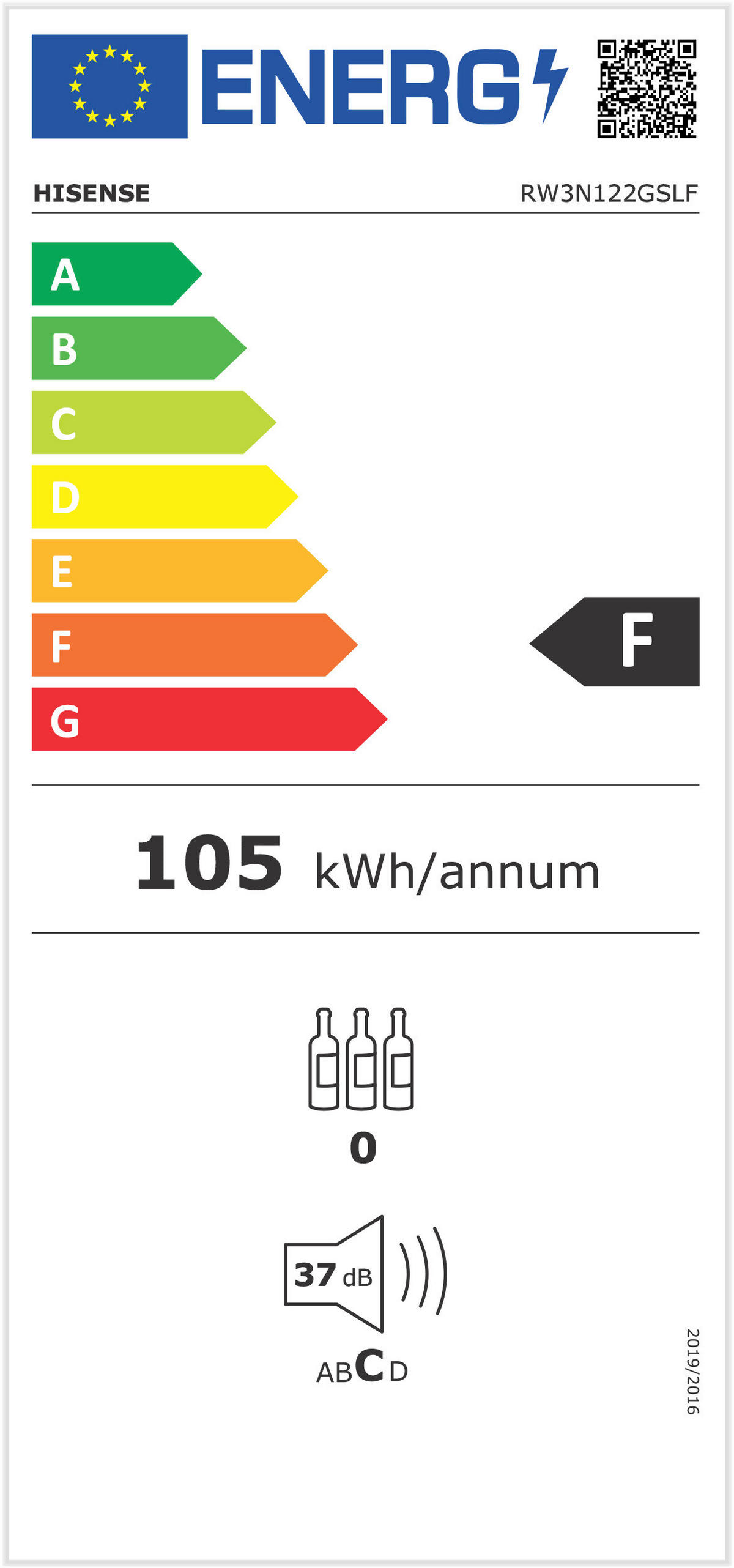 WEINKLIMASCHRANK RW3N122GSLF  - Schwarz, MODERN, Glas/Metall (59,5/81,9/57,5cm) - Hisense