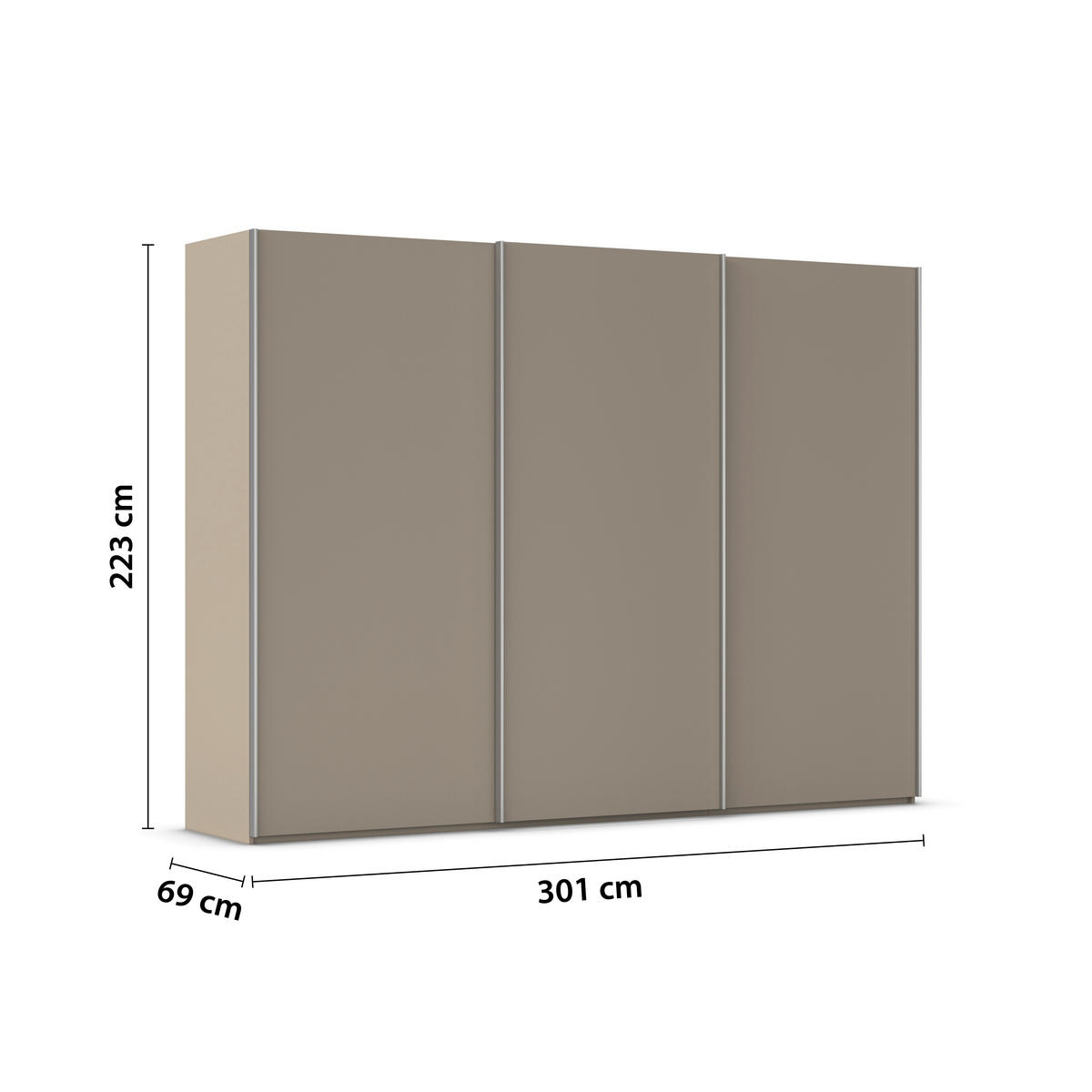 SCHWEBETÜRENSCHRANK 301/223/69 cm,  in Alufarben, Fango, 3 Tür(en)  - Fango/Alufarben, Basics, Holzwerkstoff/Metall (301/223/69cm) - Rauch Möbel