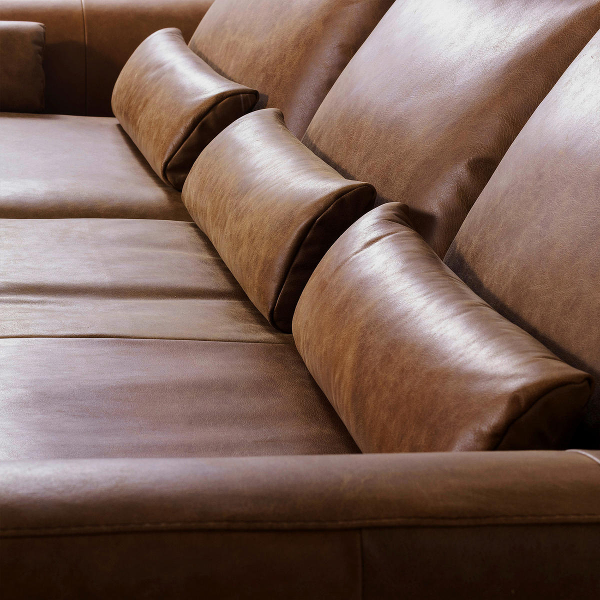 ECKSOFA in Echtleder Cognac  - Cognac/Schwarz, Design, Leder/Metall (172/313cm) - Livetastic