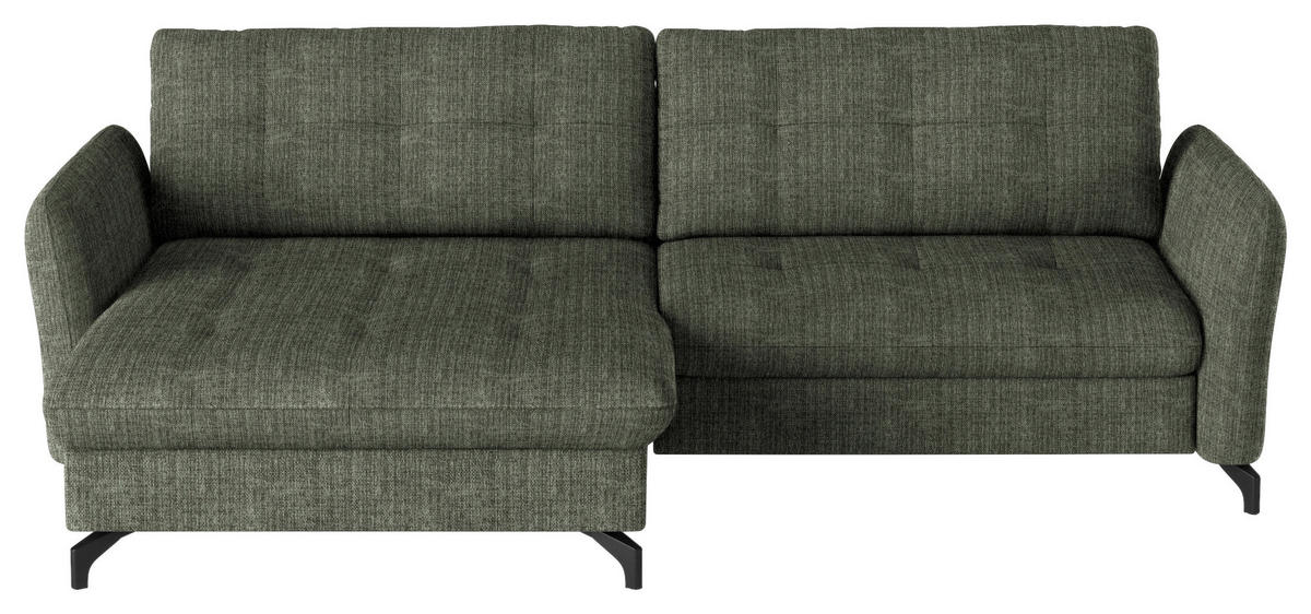 ECKSOFA in Flachgewebe, Leinenoptik Grün  - Schwarz/Grün, Design, Textil/Metall (170/242cm) - Xora