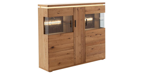 HIGHBOARD Grau, Eichefarben  150/128/37 cm  - Eichefarben/Anthrazit, Natur, Glas/Holz (150/128/37cm) - Linea Natura