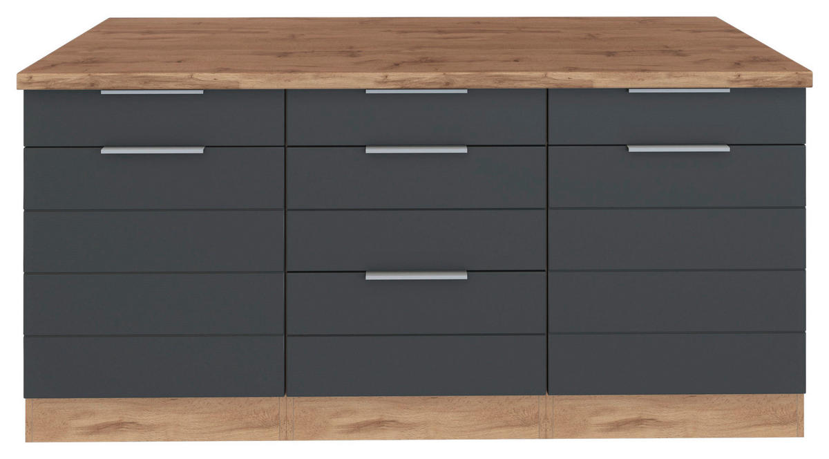 KÜCHENUNTERSCHRANK 180/86/60 cm  in Grau, Eiche Wotan  - Eiche Wotan/Grau, Design, Holzwerkstoff/Metall (180/86/60cm) - Held