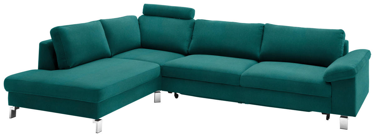ECKSOFA in Velours Petrol  - Chromfarben/Petrol, Design, Textil/Metall (200/282cm) - Pure Home Lifestyle