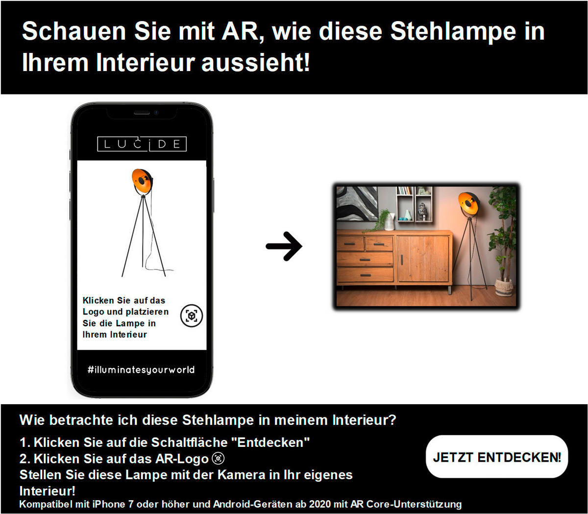 STEHLEUCHTE ALVARO 66.5/34.5/148 cm   - LIFESTYLE, Metall (66.5/34.5/148cm) - Lucide