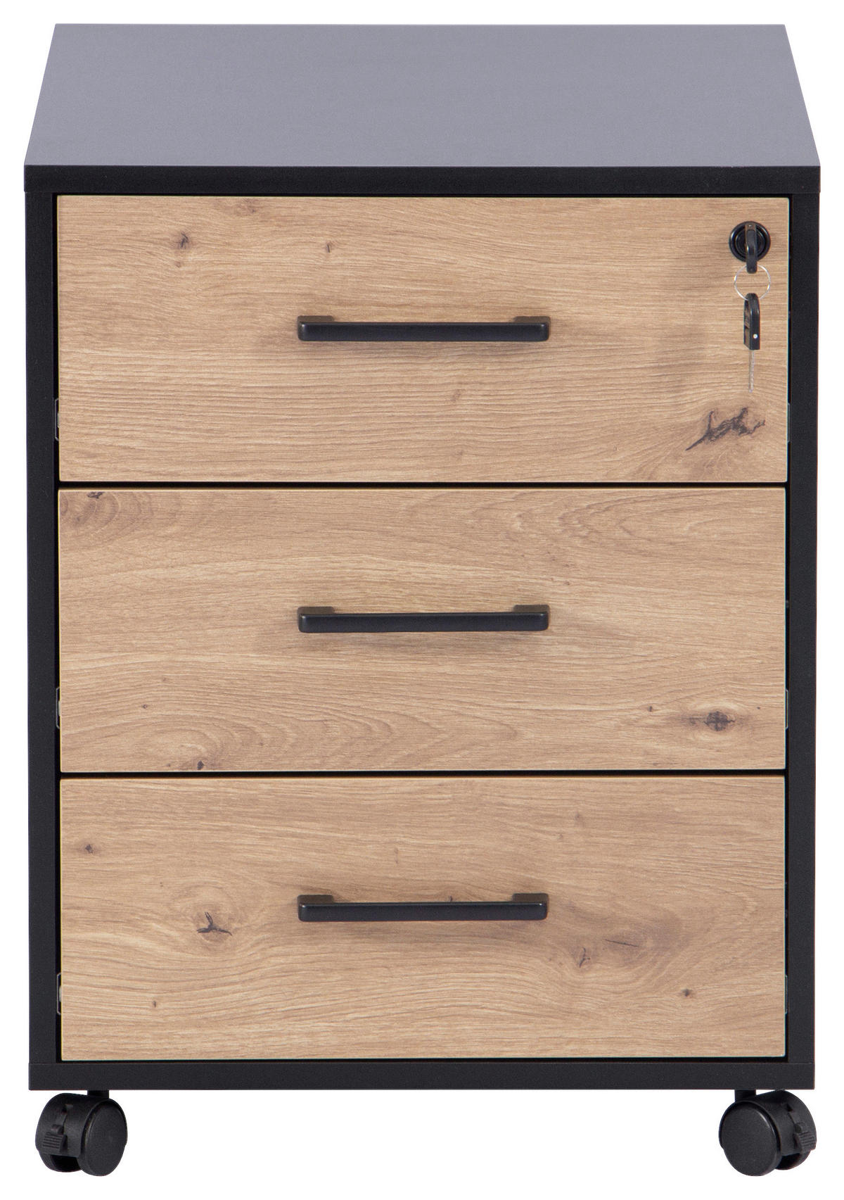 ROLLCONTAINER Schwarz, Eiche Artisan  - Schwarz/Eiche Artisan, MODERN, Holzwerkstoff/Kunststoff (43/56/60cm) - Livetastic