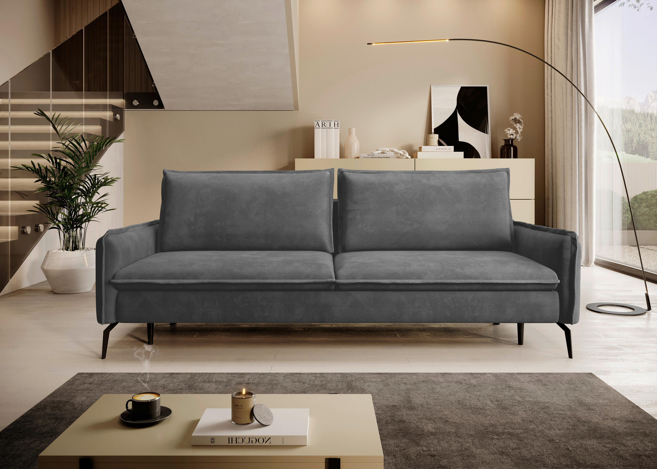 SCHLAFSOFA Chenille Graphitfarben  - Schwarz/Graphitfarben, KONVENTIONELL, Textil/Metall (223/89/107cm) - Carryhome