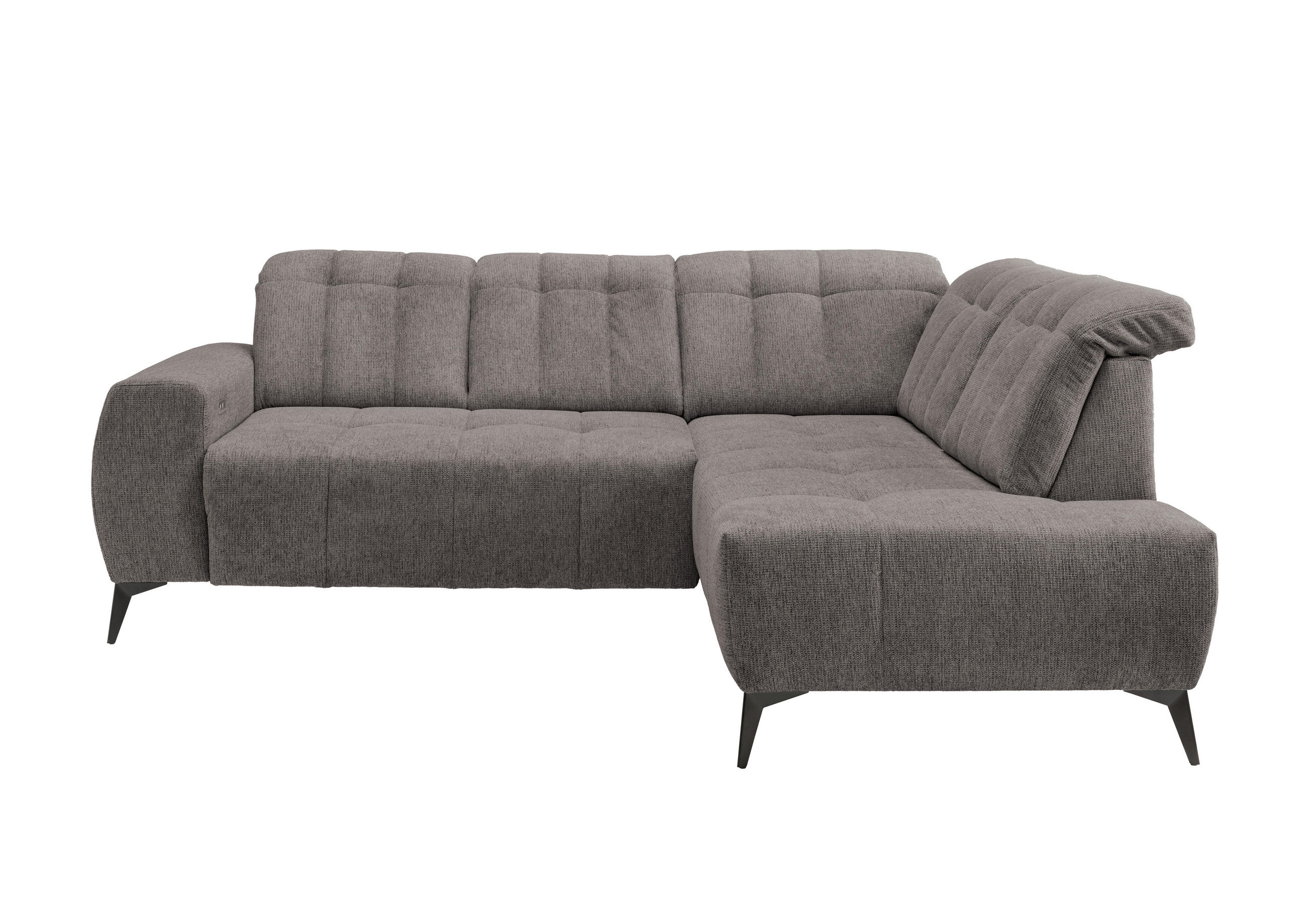 ECKSOFA in Chenille Graubraun  - Graubraun/Schwarz, Modern, Textil/Metall (261/200cm) - Livetastic