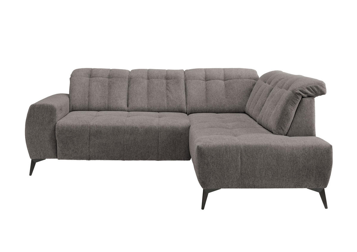 ECKSOFA in Chenille Graubraun  - Graubraun/Schwarz, Modern, Textil/Metall (261/200cm) - Livetastic
