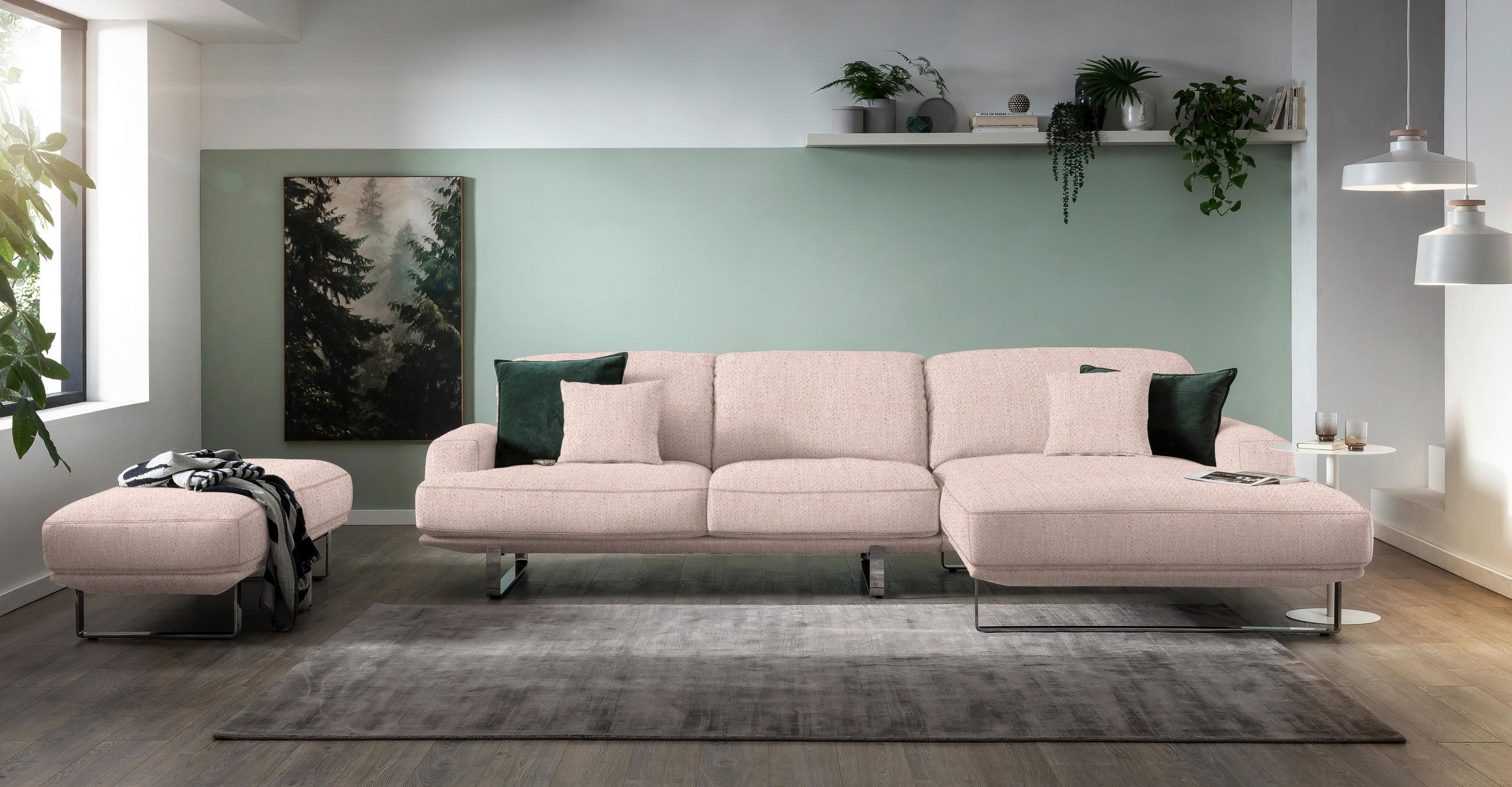 ECKSOFA Lesina Rosa Webstoff  - Rosa, Design, Textil/Metall (304/184cm) - Dieter Knoll