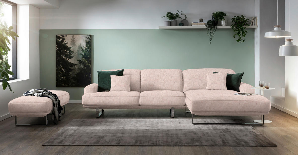 ECKSOFA in Webstoff Rosa  - Rosa, Design, Textil/Metall (304/184cm) - Dieter Knoll