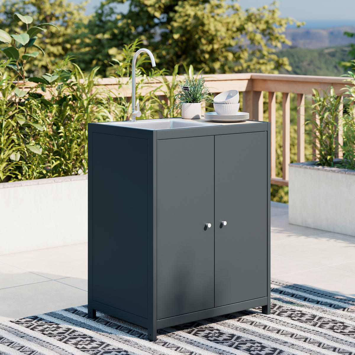 OUTDOORKÜCHE - Anthrazit/Teakfarben, LIFESTYLE, Kunststoff/Metall (70/91/50cm) - Ambia Garden