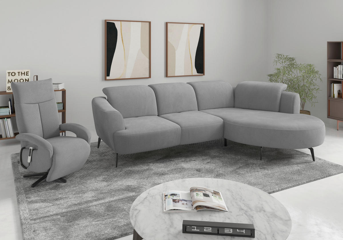 ECKSOFA ZOE E Grau Flachgewebe  - Schwarz/Grau, KONVENTIONELL, Textil/Metall (309/199cm) - Sit & More