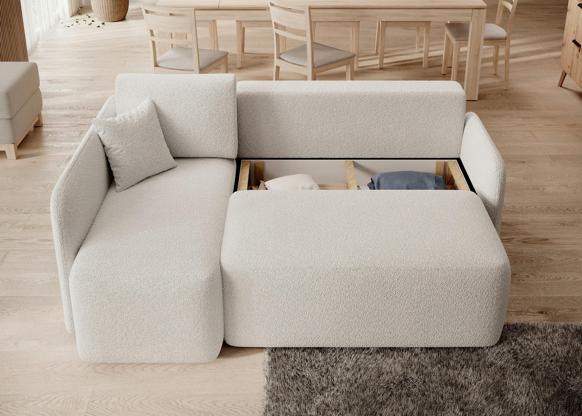 ECKSOFA HADSON Weiß Teddystoff Zierkissen, Rückenkissen, Bettkasten  - Schwarz/Weiß, Design, Kunststoff/Textil (150/206cm) - MID.YOU