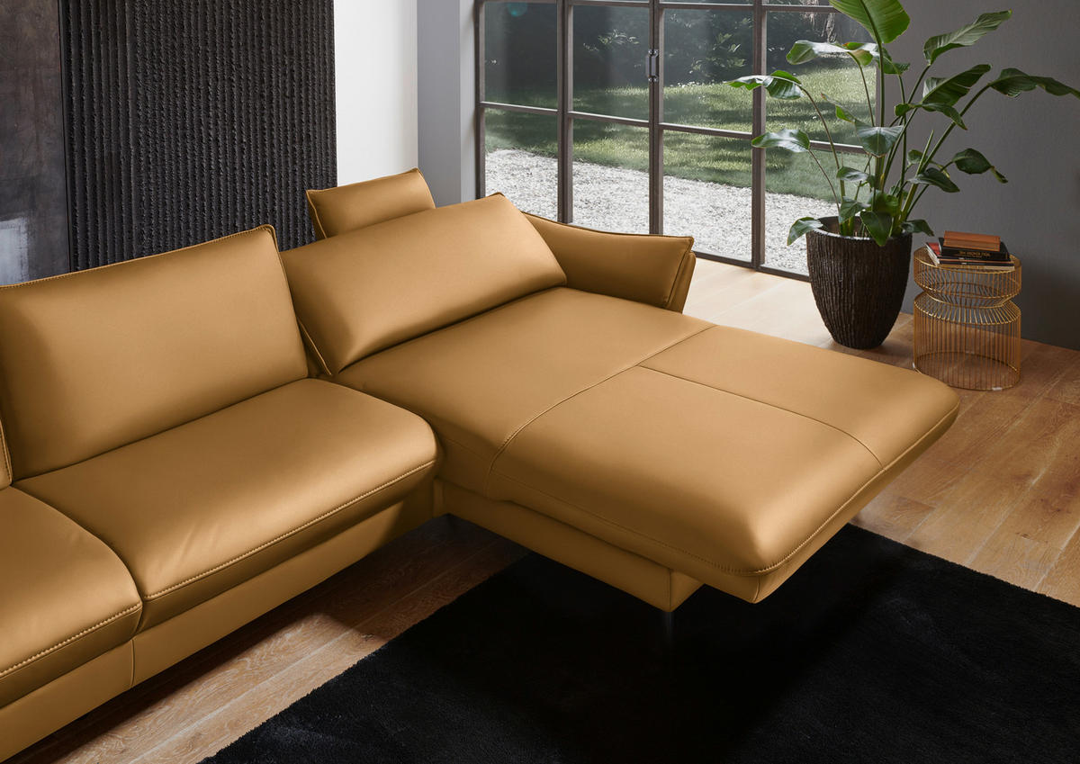 ECKSOFA in Echtleder Currygelb  - Currygelb/Schwarz, Design, Leder/Metall (334/172cm) - Valdera