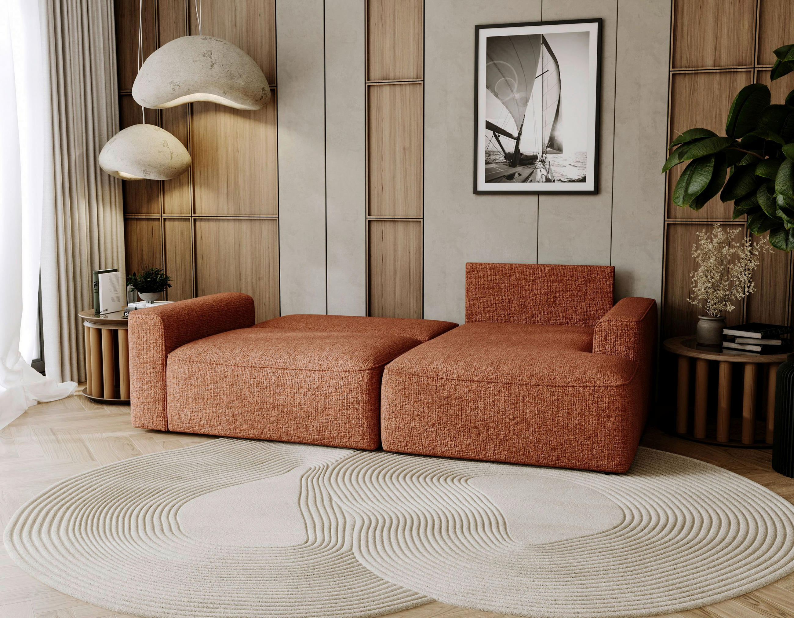 ECKSOFA in Chenille Rostfarben  - Rostfarben/Schwarz, Design, Kunststoff/Textil (233/144cm) - Livetastic