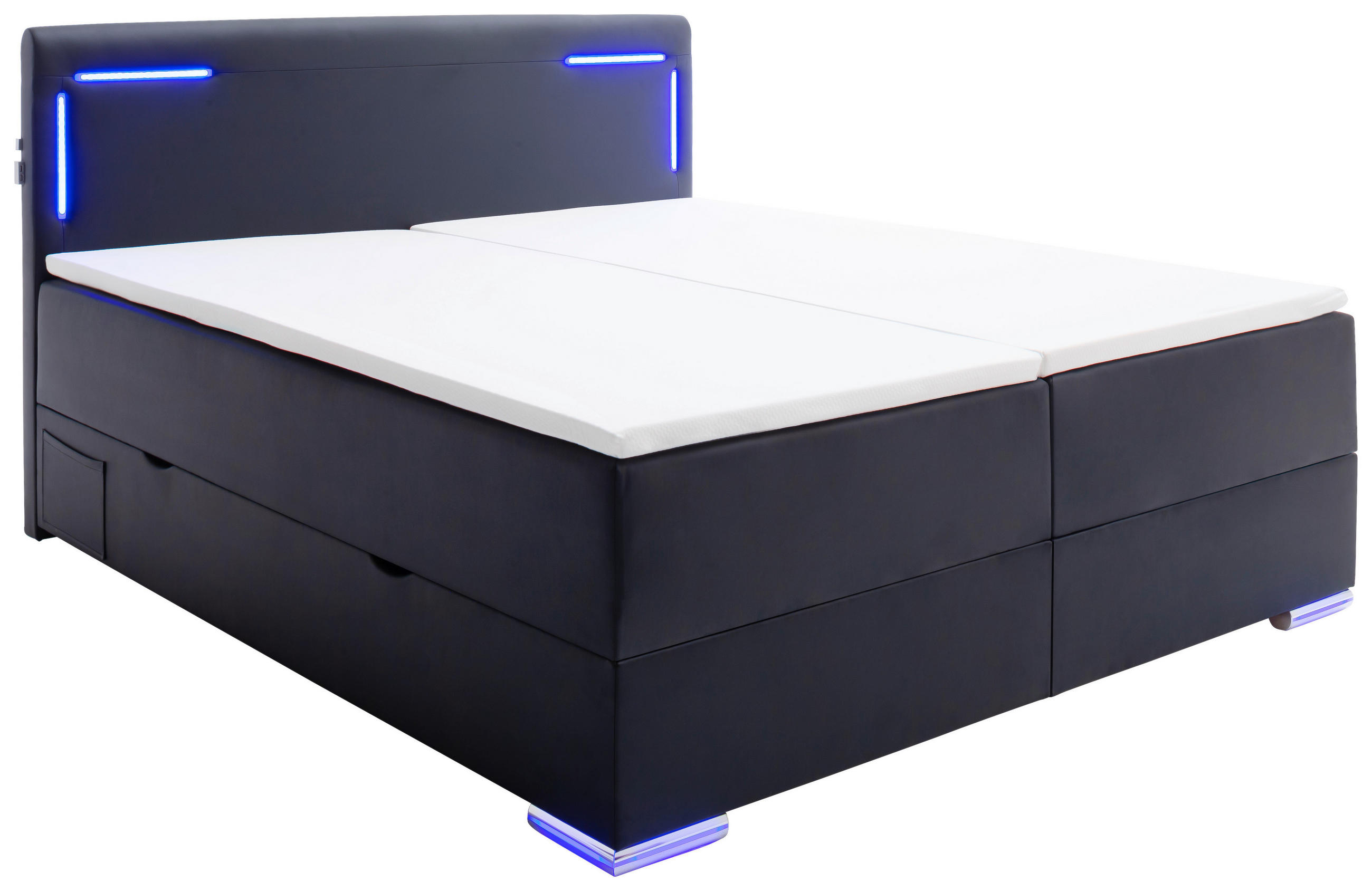 BOXSPRINGBETT 180/200 cm,  in Schwarz, Matratze, Beleuchtung, Bettkasten, Topper,  - Silberfarben/Schwarz, Design, Kunststoff/Textil (180/200cm) - Xora