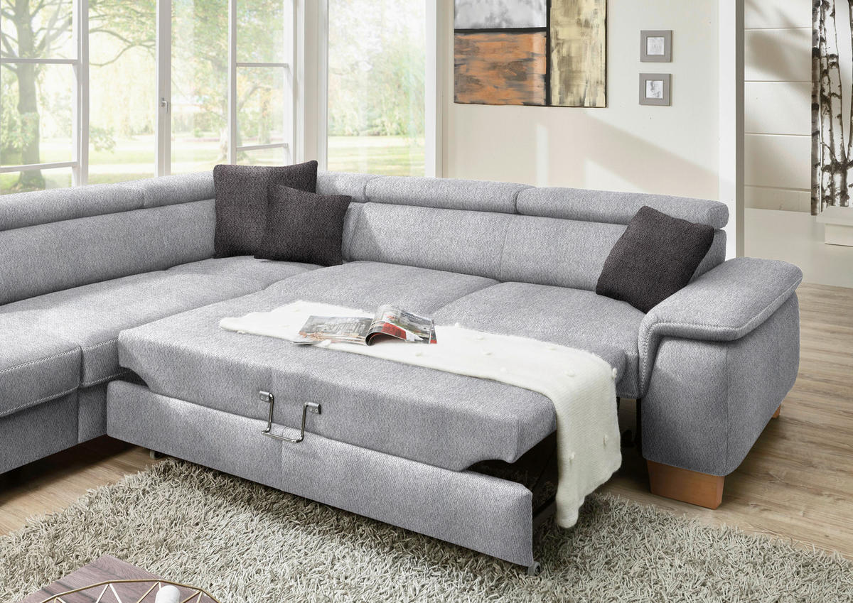 ECKSOFA  in Mikrofaser Hellgrau  273/226 cm  - Eichefarben/Beige, Natur, Holz/Textil (273/226cm) - Beldomo System