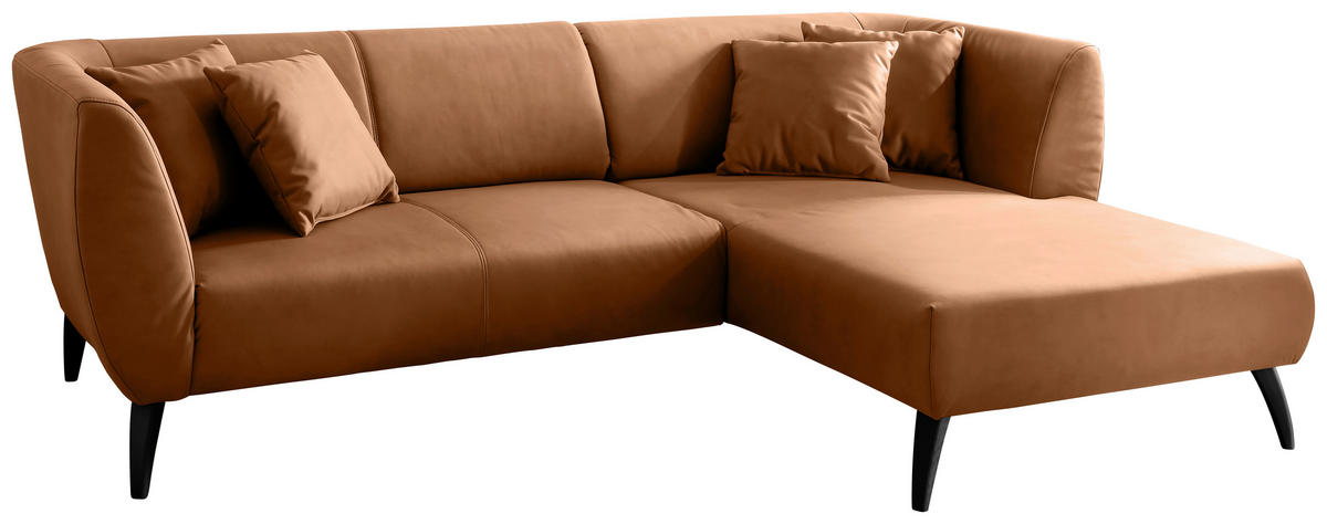 ECKSOFA in Lederlook Cognac  - Cognac/Schwarz, Modern, Holz/Textil (264/160cm) - Livetastic