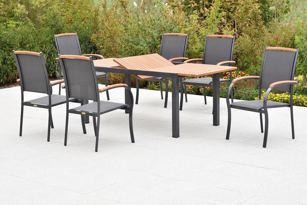 GARTENTISCHGRUPPE  - Graphitfarben/Grau, KONVENTIONELL, Holz/Textil - Gardenson