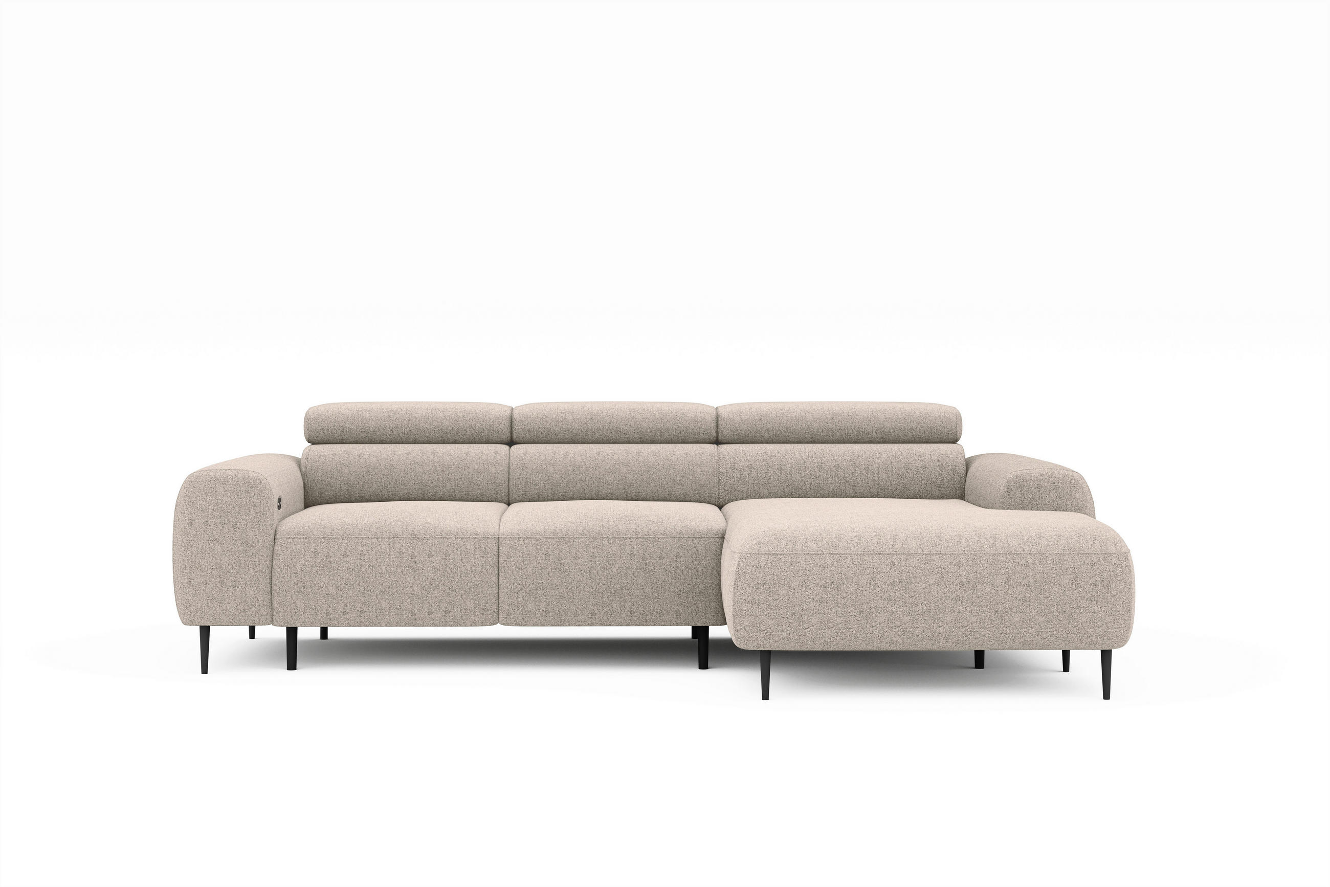 ECKSOFA Beige Struktur Rücken echt, Kopfteilverstellung, Sitztiefenverstellung  - Beige/Schwarz, MODERN, Textil/Metall (274/179cm) - Welnova