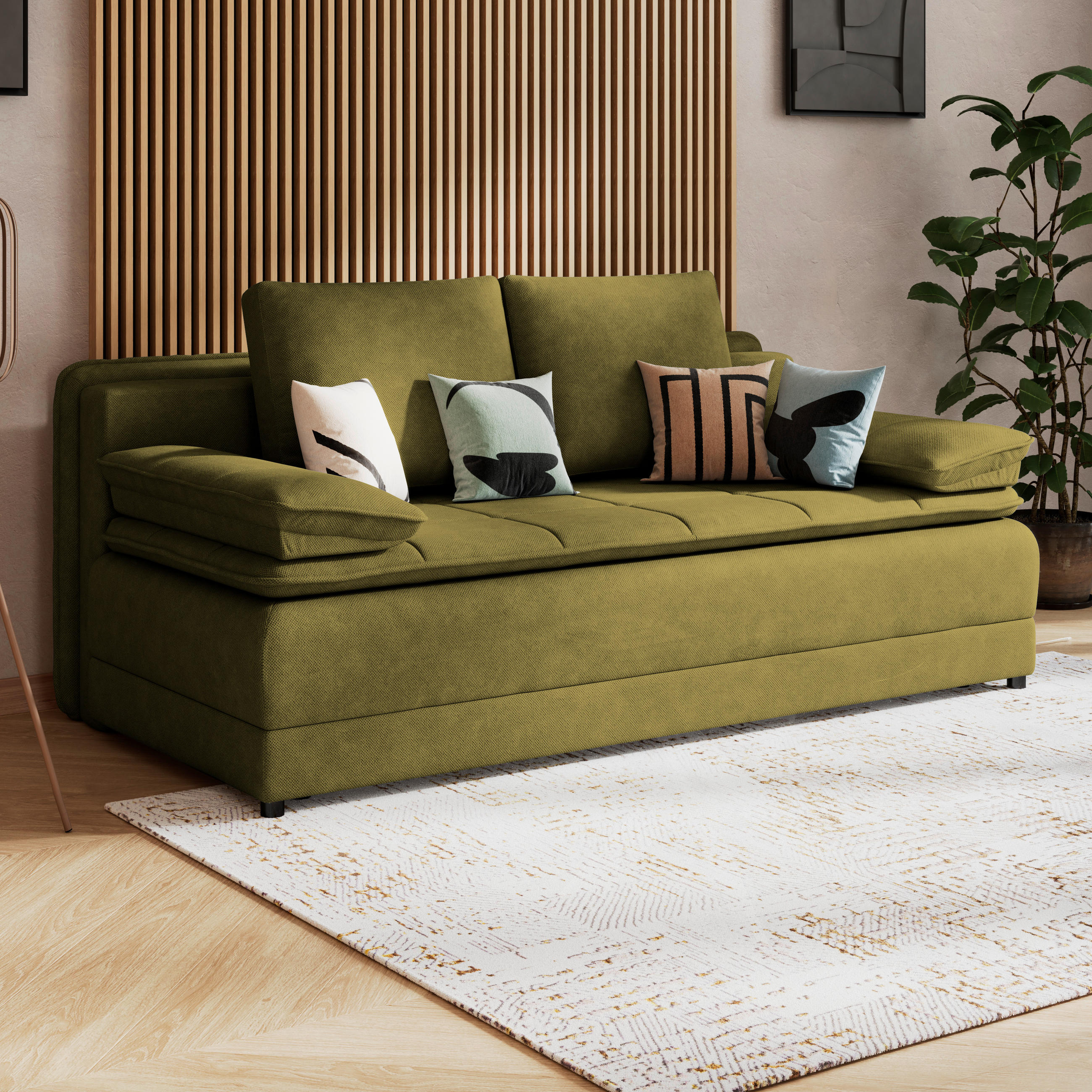SCHLAFSOFA in Webstoff Olivgrün  - Schwarz/Olivgrün, Modern, Kunststoff/Textil (202/73-92/105cm) - MID.YOU