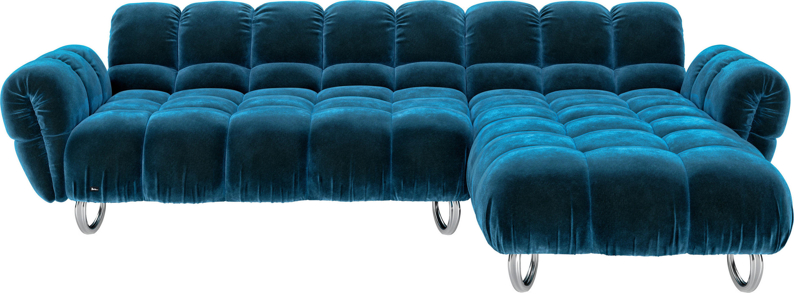 ECKSOFA BALAAO in Velours Petrol  302/218 cm  - Petrol/Alufarben, Trend, Textil/Metall (302/218cm) - Bretz