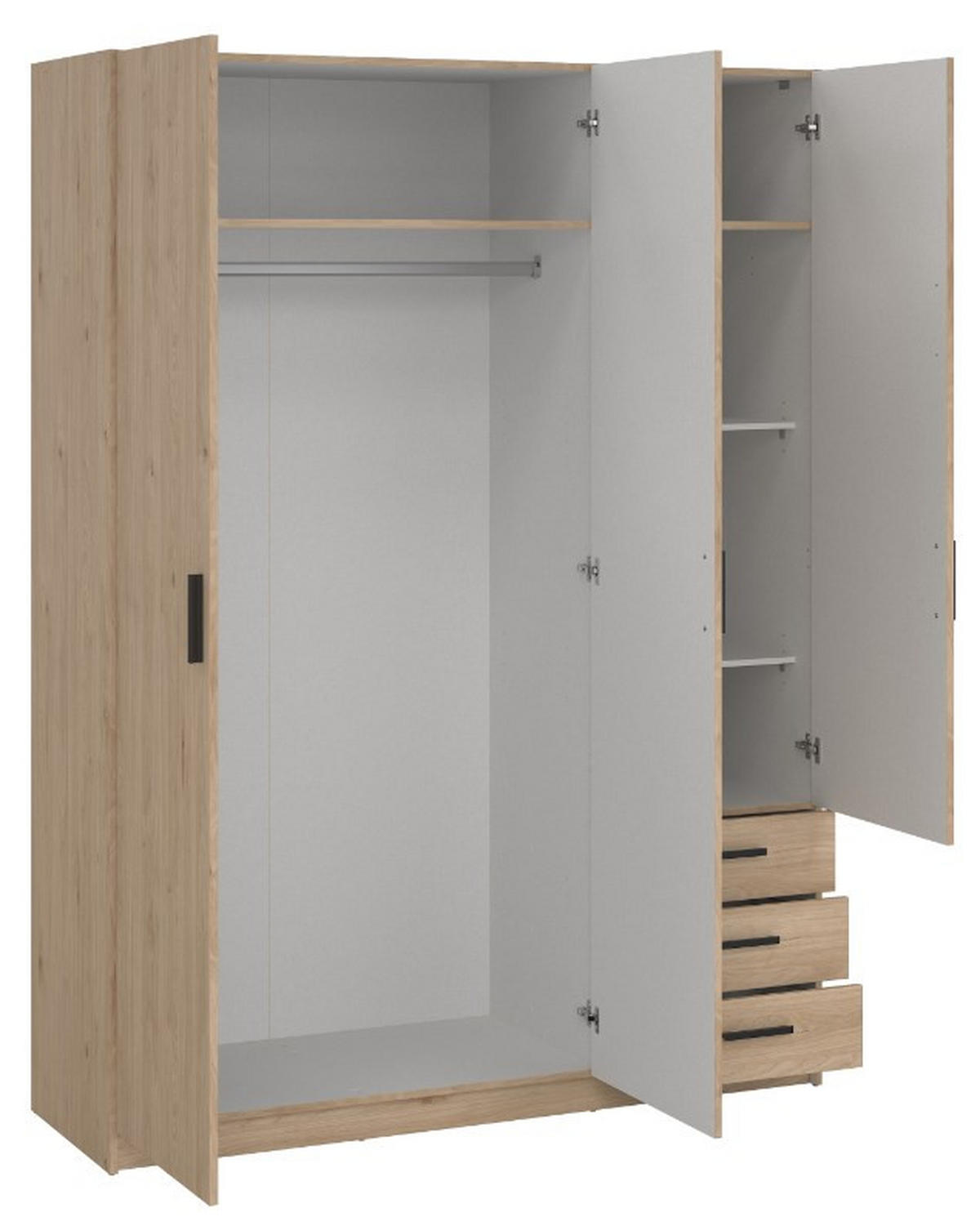 GARDEROB 147/200,4/49,8 cm 3-dörrar - svart/ekfärgad, Basics, metall/trämaterial (147/200,4/49,8cm) - Best Price