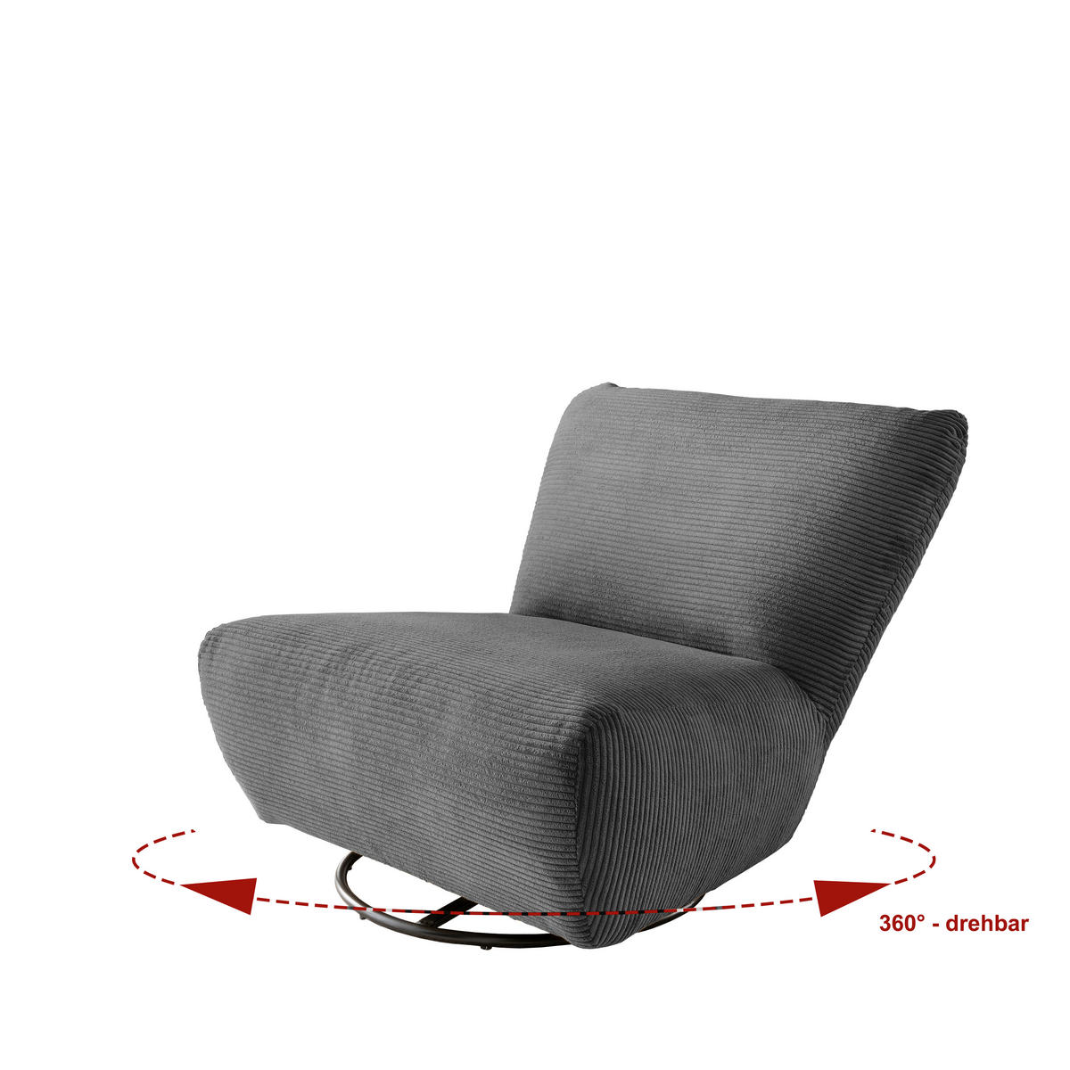 XXL-SESSEL Cord Grau    - Schwarz/Grau, Trend, Textil/Metall (95/77/94cm) - Livetastic