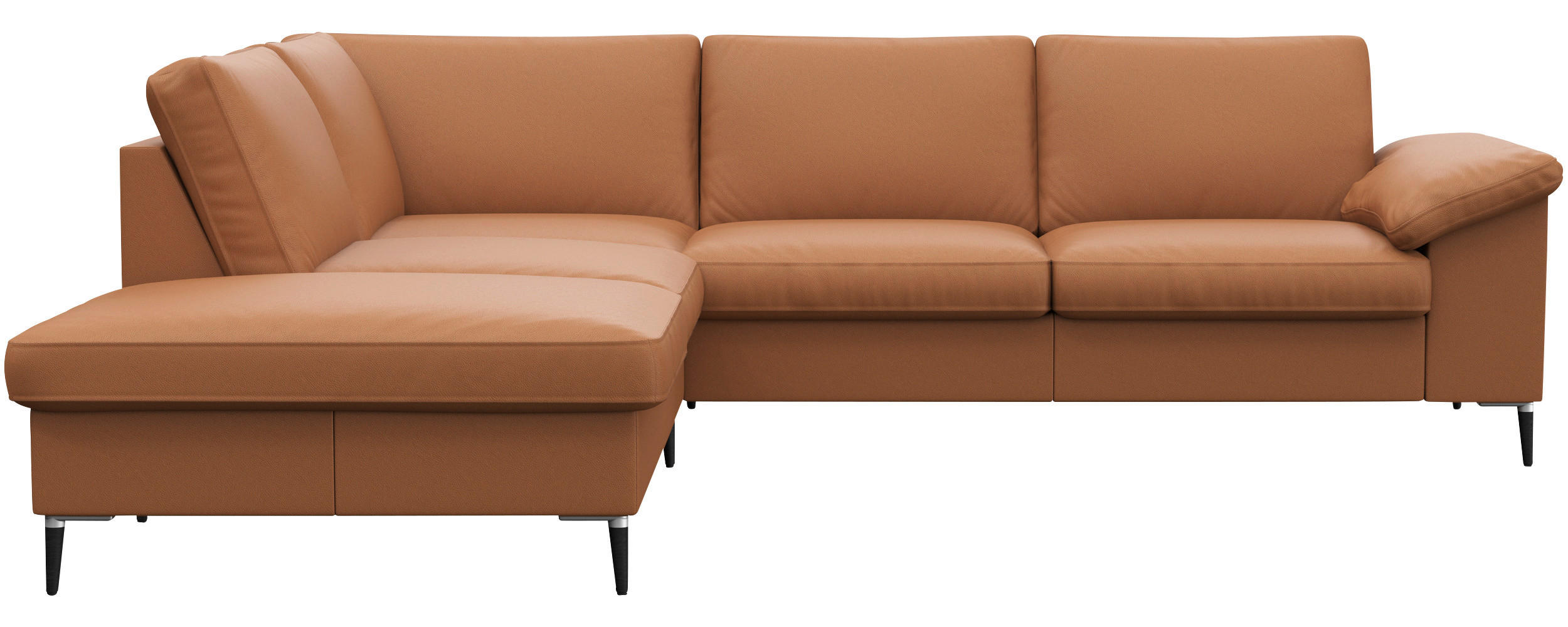 ECKSOFA Cognac Echtleder  - Cognac/Schwarz, Design, Leder/Metall (225/247cm) - Livetastic
