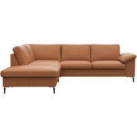 ECKSOFA Cognac Echtleder  - Cognac/Schwarz, Design, Leder/Metall (225/247cm) - Livetastic