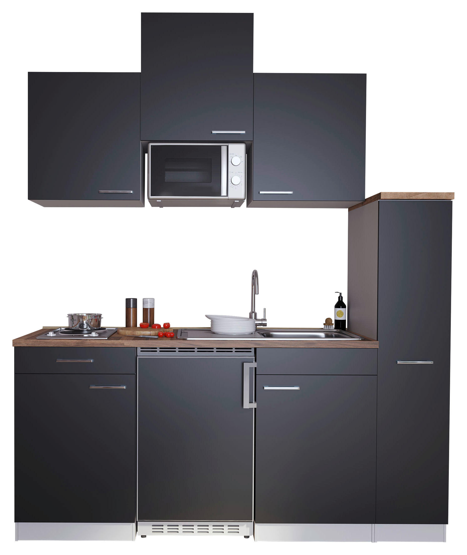 KÜCHENBLOCK 180 cm   in Schwarz  - Nussbaumfarben/Alufarben, Basics, Holzwerkstoff/Kunststoff (180cm) - Respekta