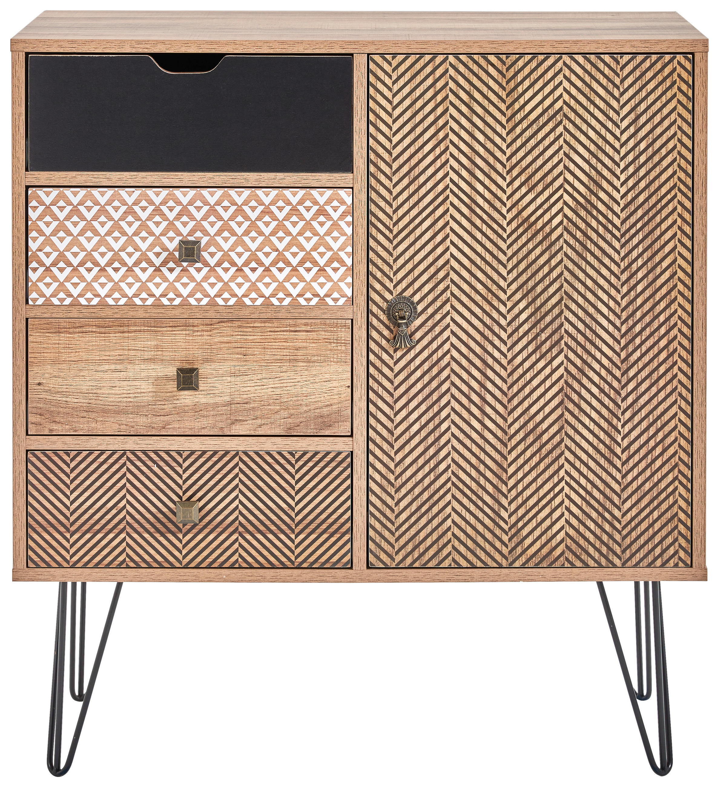 Thumbnail - Carryhome Kommode, Mehrfarbig, Eiche, Holzwerkstoff, 1 Fächer, 4 Schublade(n) Schubladen, 79x86x39 cm, Beimöbel erhältli...