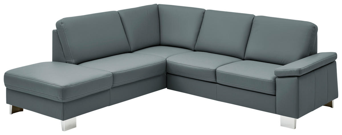 ECKSOFA  in Echtleder Blaugrau  235/248 cm  - Blaugrau/Alufarben, Design, Leder/Metall (235/248cm) - Beldomo Premium