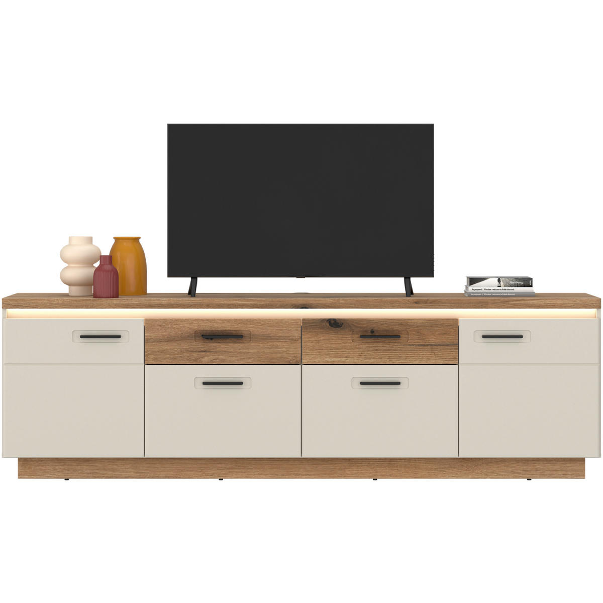 SKRINKA POD TV, farba duba, kašmírová, 210/64,4/44,6 cm - kašmírová/farba duba, Basics, kov/kompozitné drevo (210/64,4/44,6cm) - Hom`in