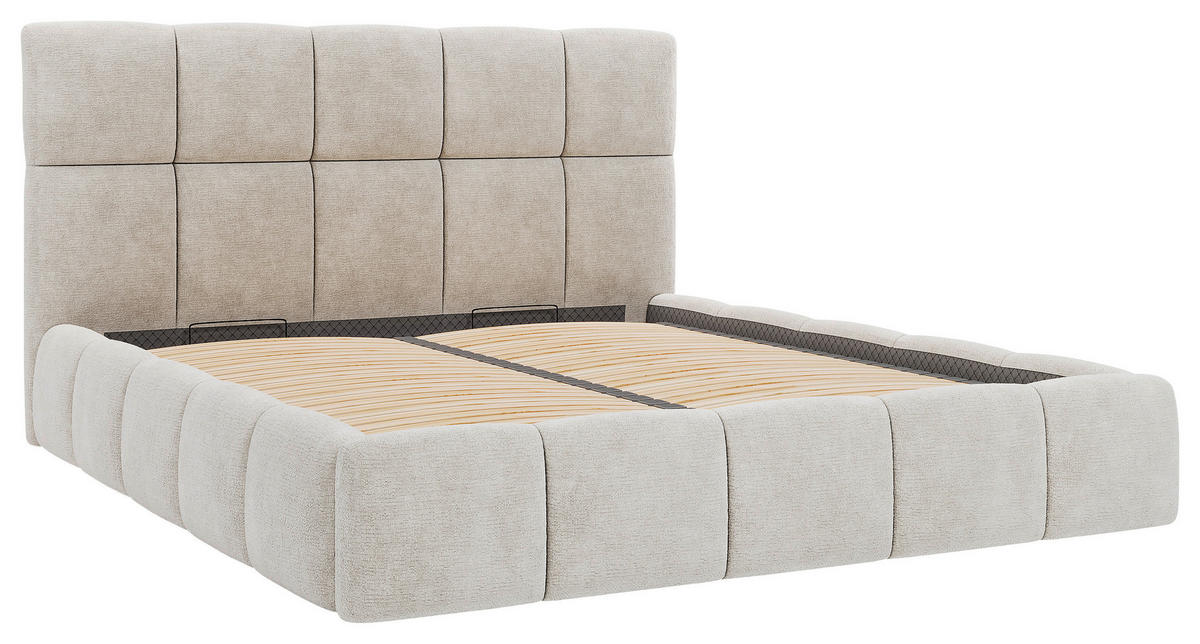 POLSTERBETT 180/200 cm,  in Beige, gepolstertes Kopfteil, Lattenrost, Bettkasten,  - Beige/Schwarz, MODERN, Holz/Holzwerkstoff (180/200cm) - MID.YOU