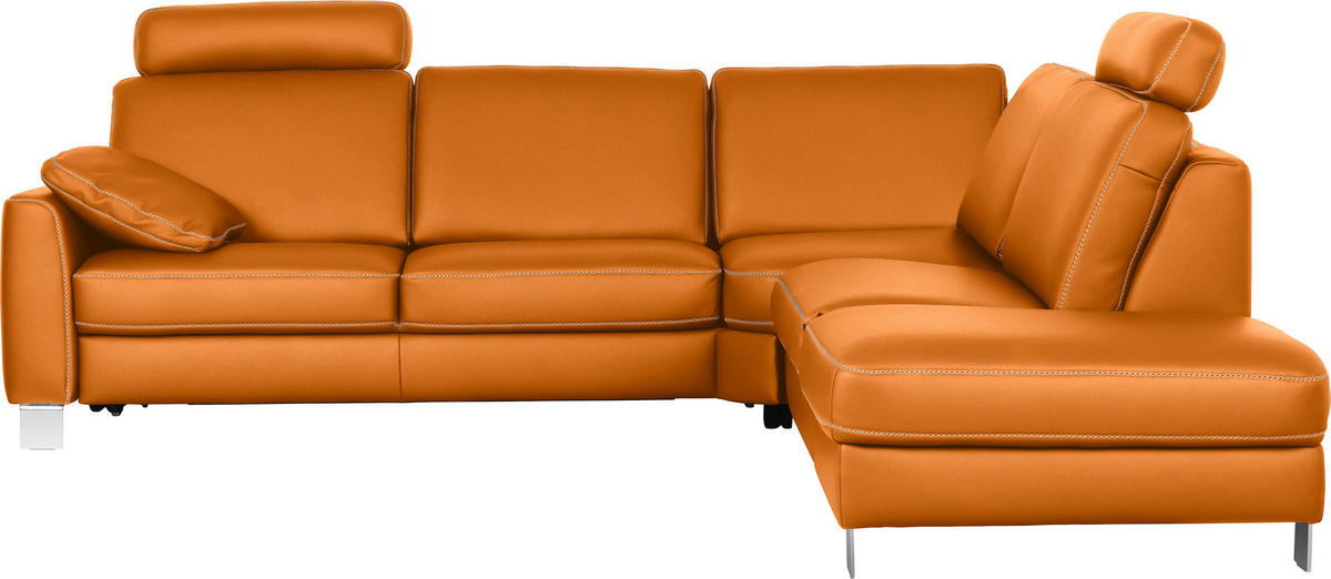 ECKSOFA Echtleder Orange  - Chromfarben/Beige, Konventionell, Leder/Metall (272/245cm) - Valdera