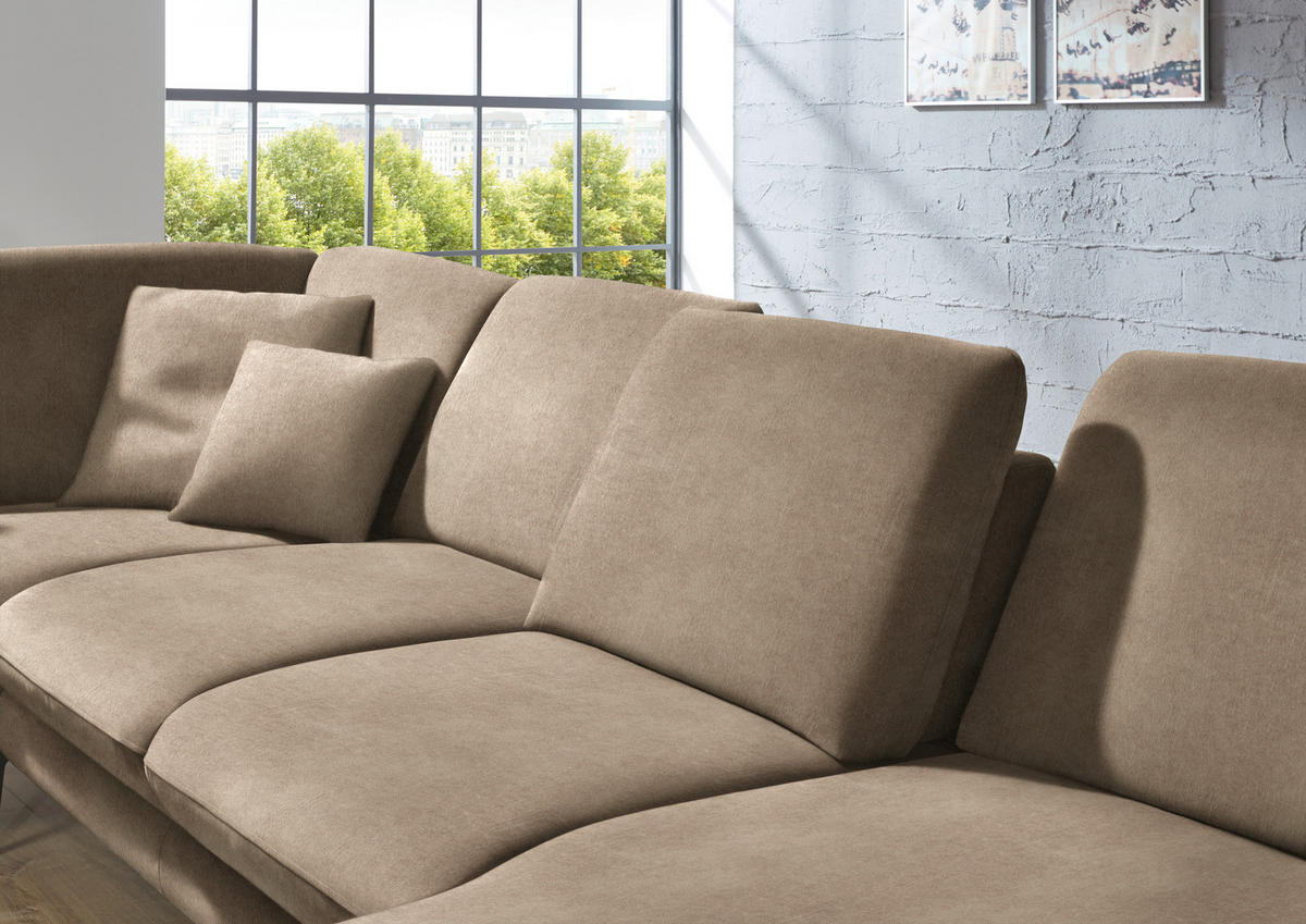 WOHNLANDSCHAFT in Velours Hellbraun  - Hellbraun/Schwarz, Design, Textil/Metall (208/344/180cm) - Dieter Knoll