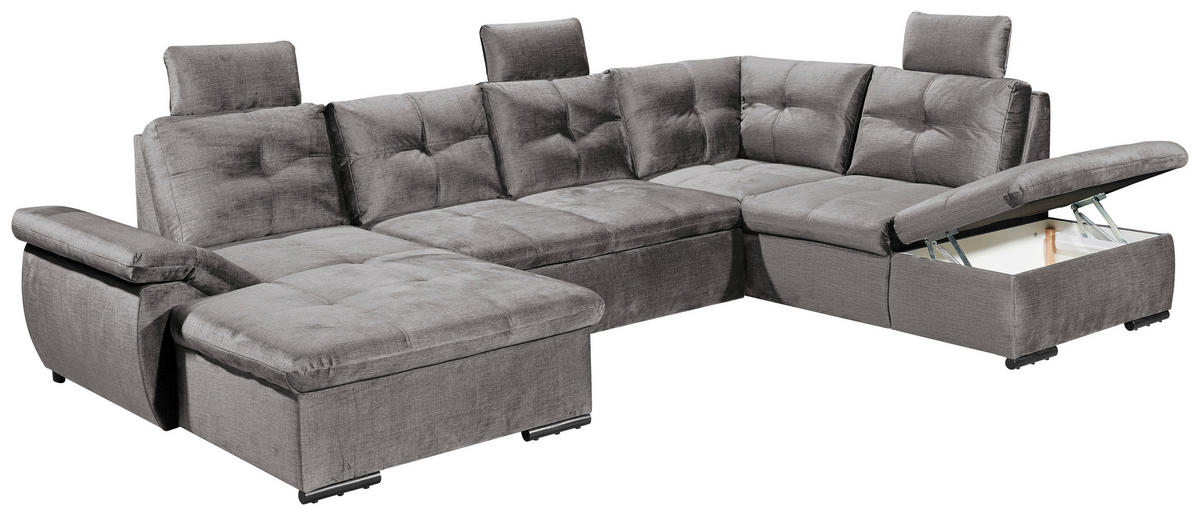WOHNLANDSCHAFT in Mikrovelours Hellgrau  - Hellgrau/Schwarz, Konventionell, Kunststoff/Textil (127/334/217cm) - Carryhome