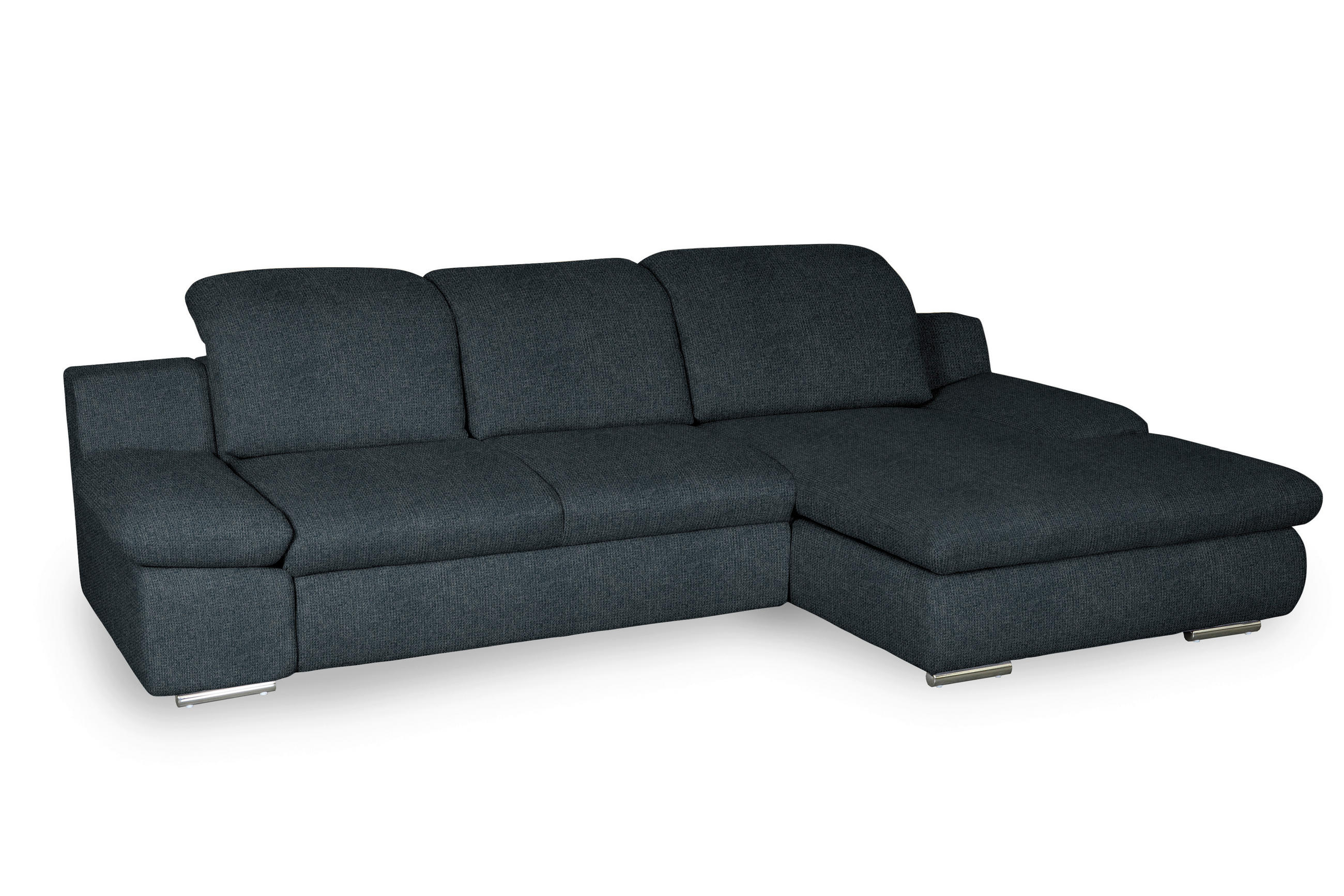 ECKSOFA in Chenille Schwarz  286/165 cm  - Chromfarben/Schwarz, Design, Textil/Metall (286/165cm) - Livetastic