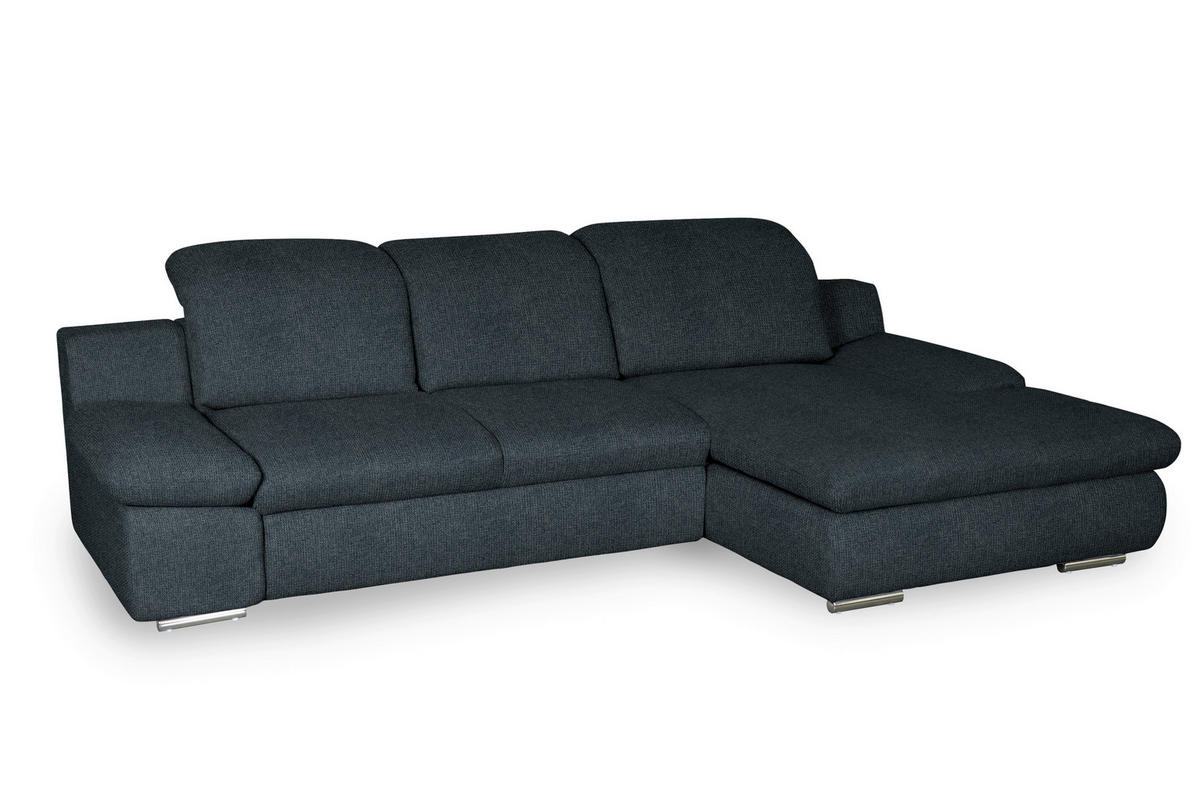 ECKSOFA in Chenille Schwarz  - Chromfarben/Schwarz, Design, Textil/Metall (286/165cm) - Livetastic